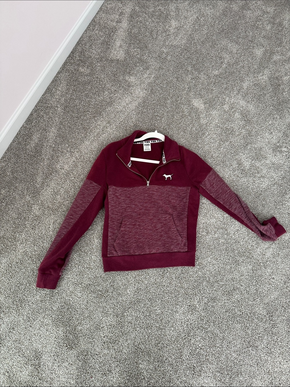 PINK Victoria's Secret Maroon Half-Zip Cowl Pullover with Heathered Panels